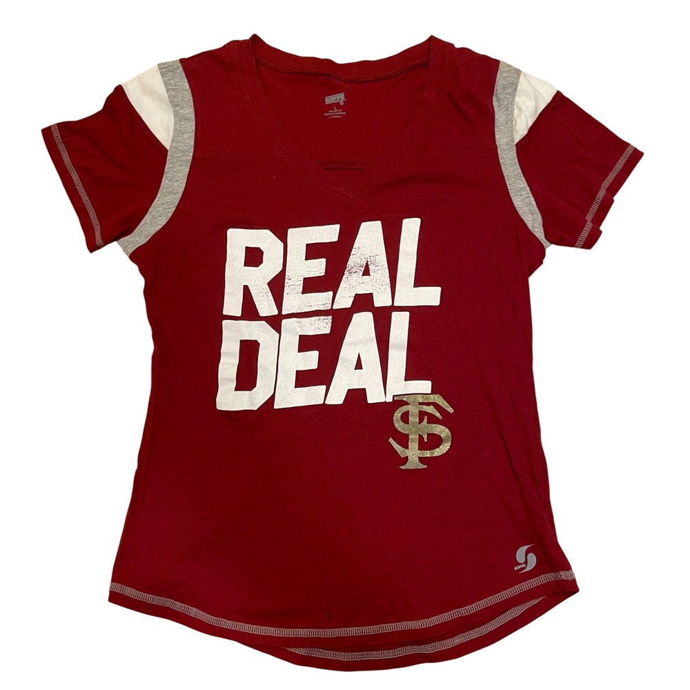 Soffe Real Deal Florida Seminoles T-Shirt V-Neck Top Burgandy Women's Size Large